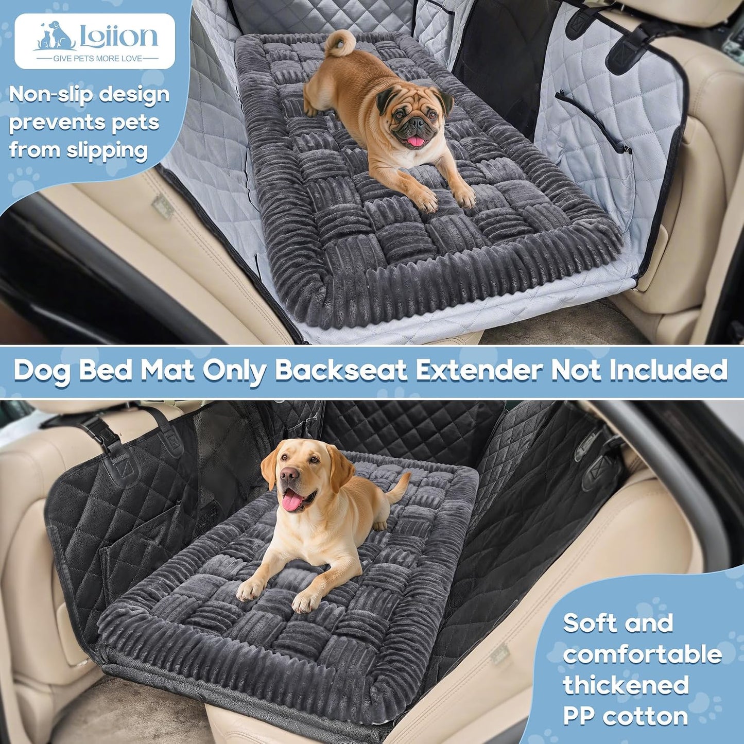 Dog Car Bed Mat Non-Slip Backseat Extender Dog Bed 56X28.7 Gray