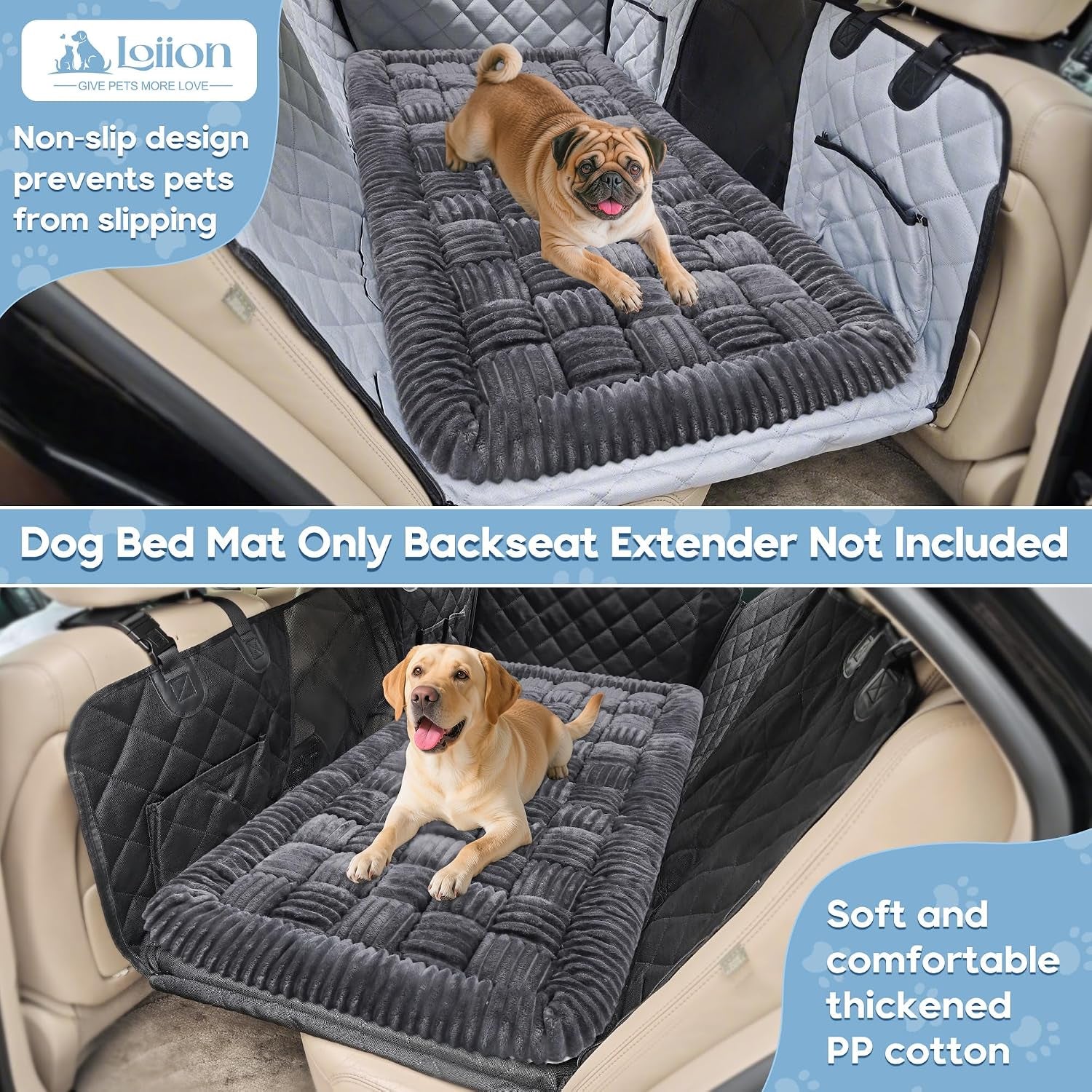 Dog Car Bed Mat Non-Slip Backseat Extender Dog Bed 56X28.7 Gray