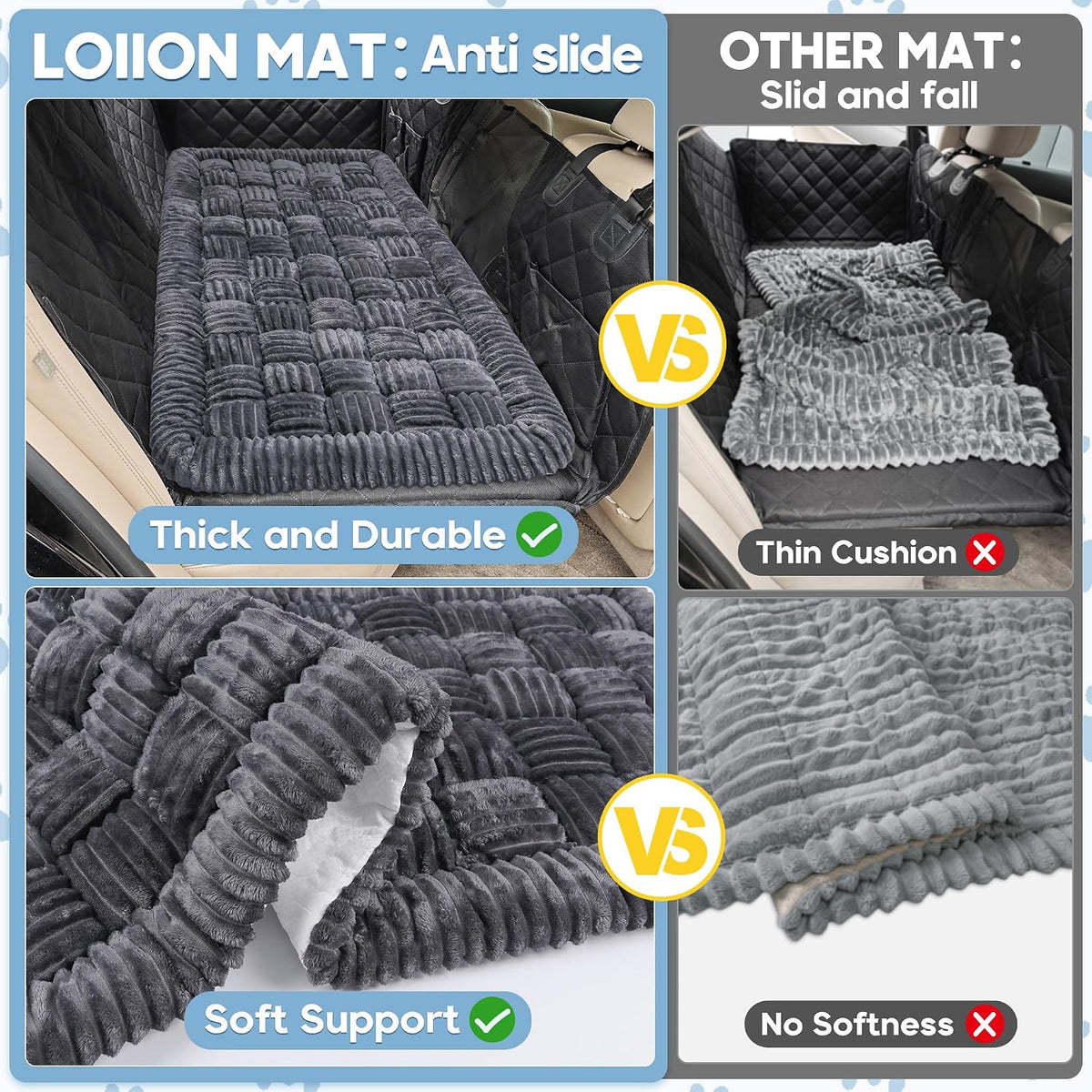 Dog Car Bed Mat Non-Slip Backseat Extender Dog Bed 56X28.7 Gray