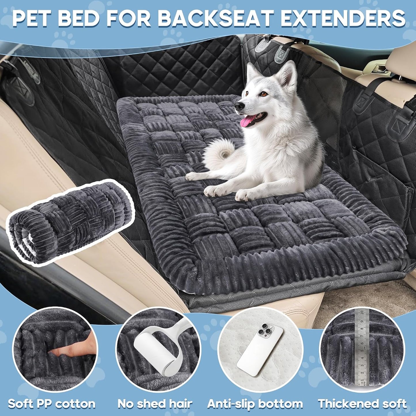 Dog Car Bed Mat Non-Slip Backseat Extender Dog Bed 56X28.7 Gray