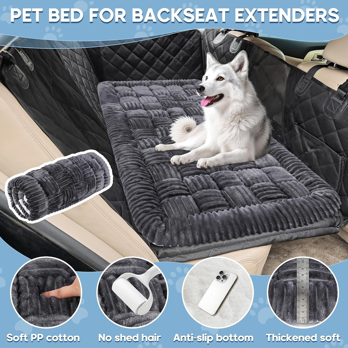 Dog Car Bed Mat Non-Slip Backseat Extender Dog Bed 56X28.7 Gray